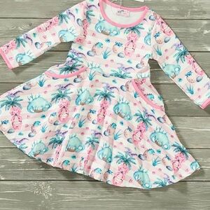 Pete + Lucy Colorful Dinosaur Print Top Dress with Pockets.Pink/Blue Colors.Sz.6